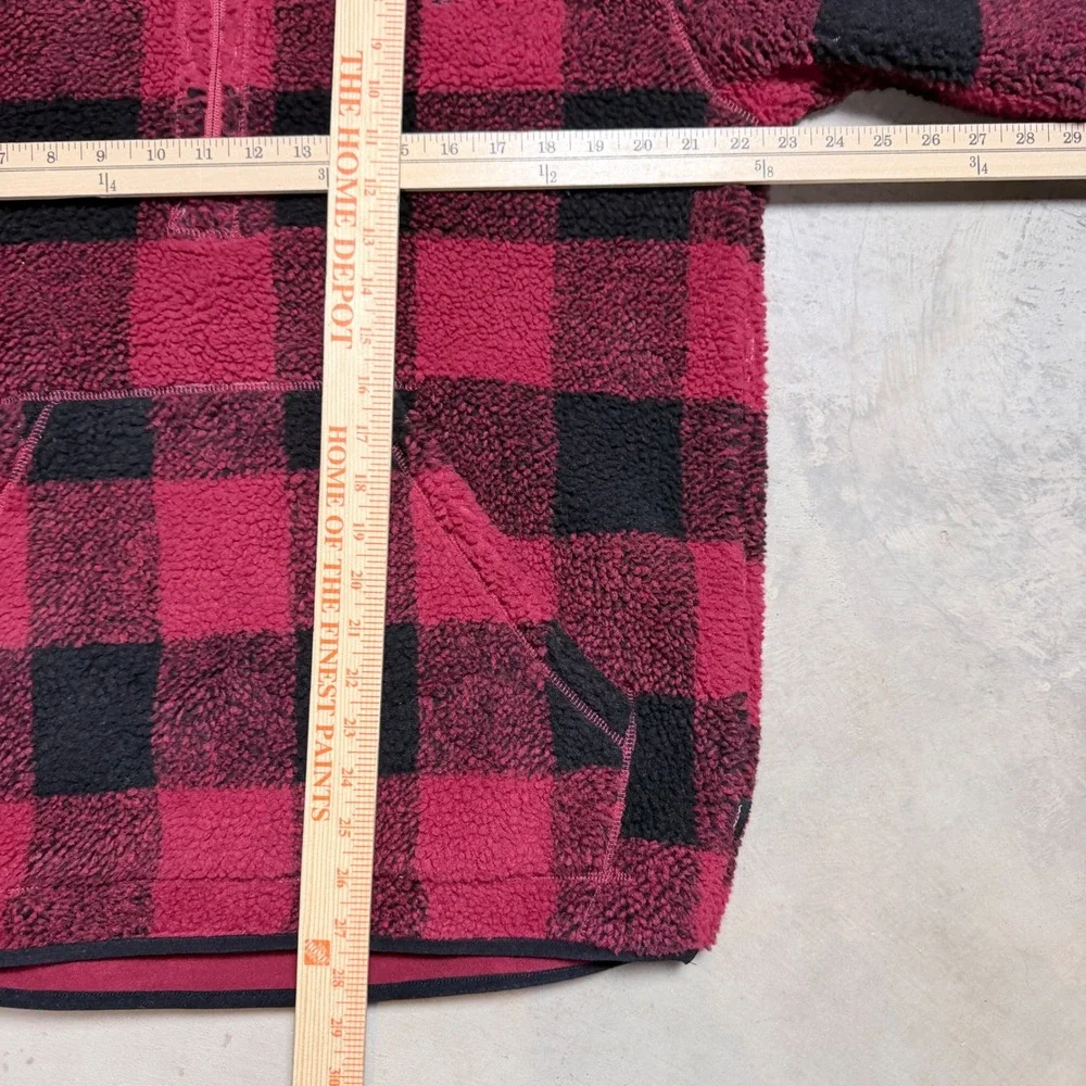Quiksilver Men's Red‎ Black Buffalo Plaid Sherpa Fleece Pullover Jacket M